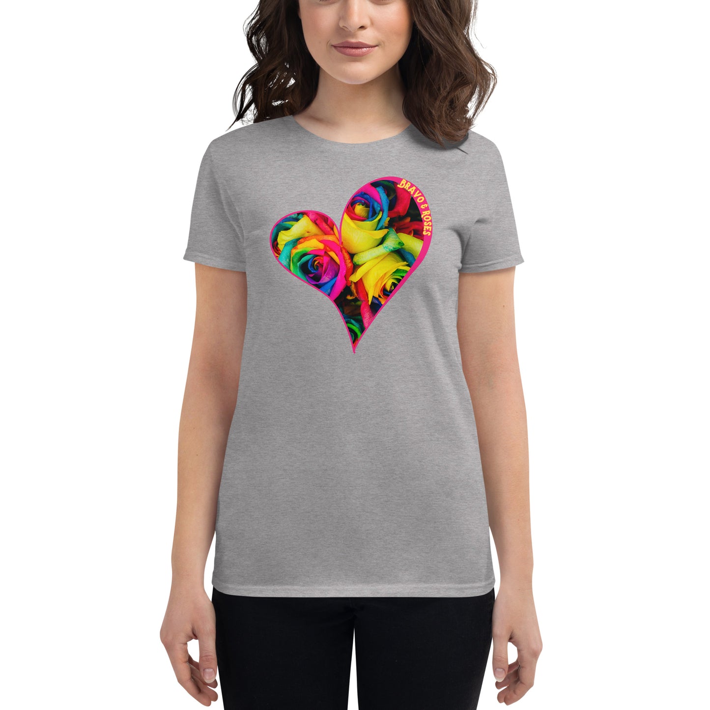 Bravo & Roses Multi- Color Heart Women's Short Sleeve T-Shirt Bouquet