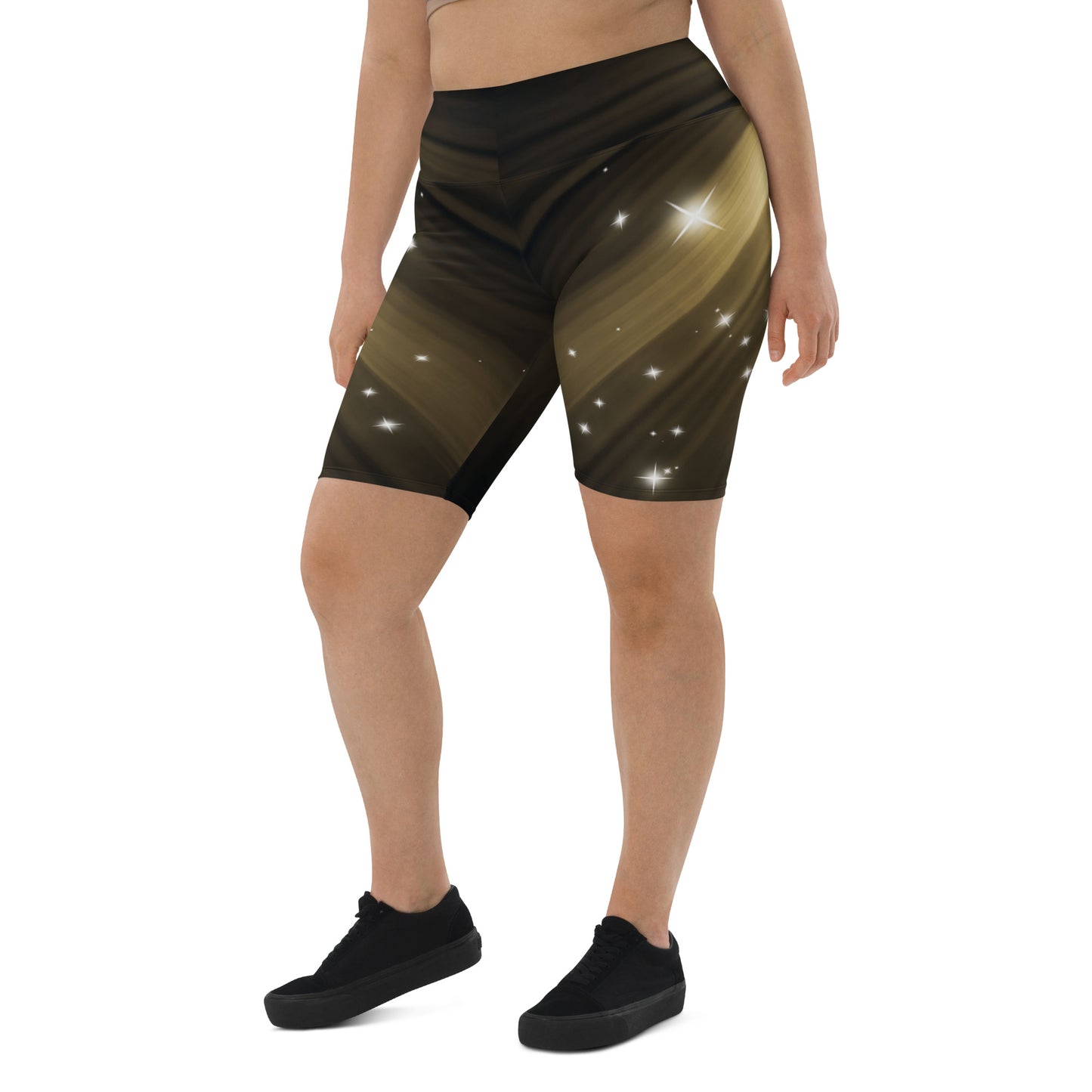 Plus Size Female artist shine bright rocking your Gold Spotlyght Biker Shorts