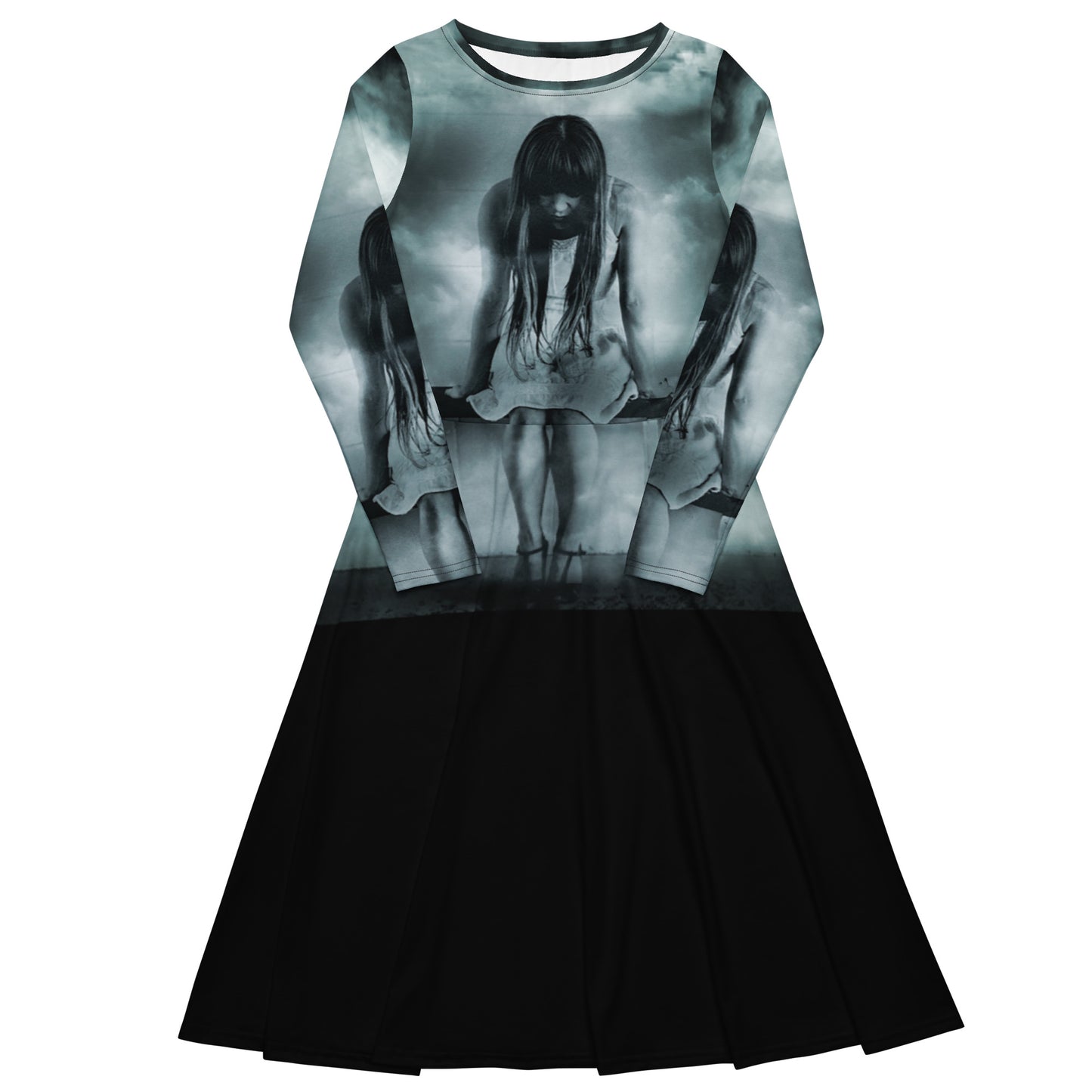 Clouded Judgment Long Sleeve Midi Dress