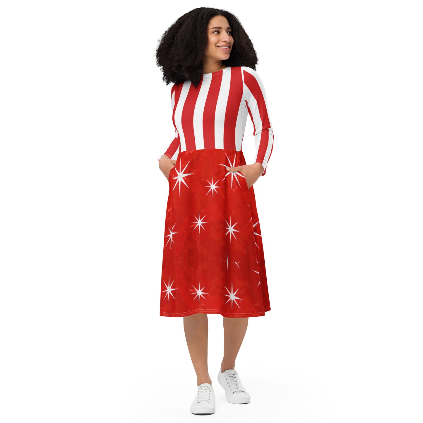 Stars & Stripes Long Sleeve Midi Dress