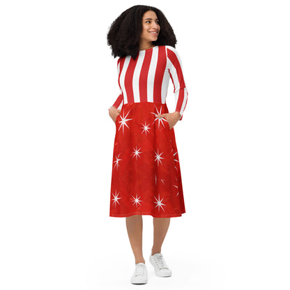 Stars & Stripes Long Sleeve Midi Dress