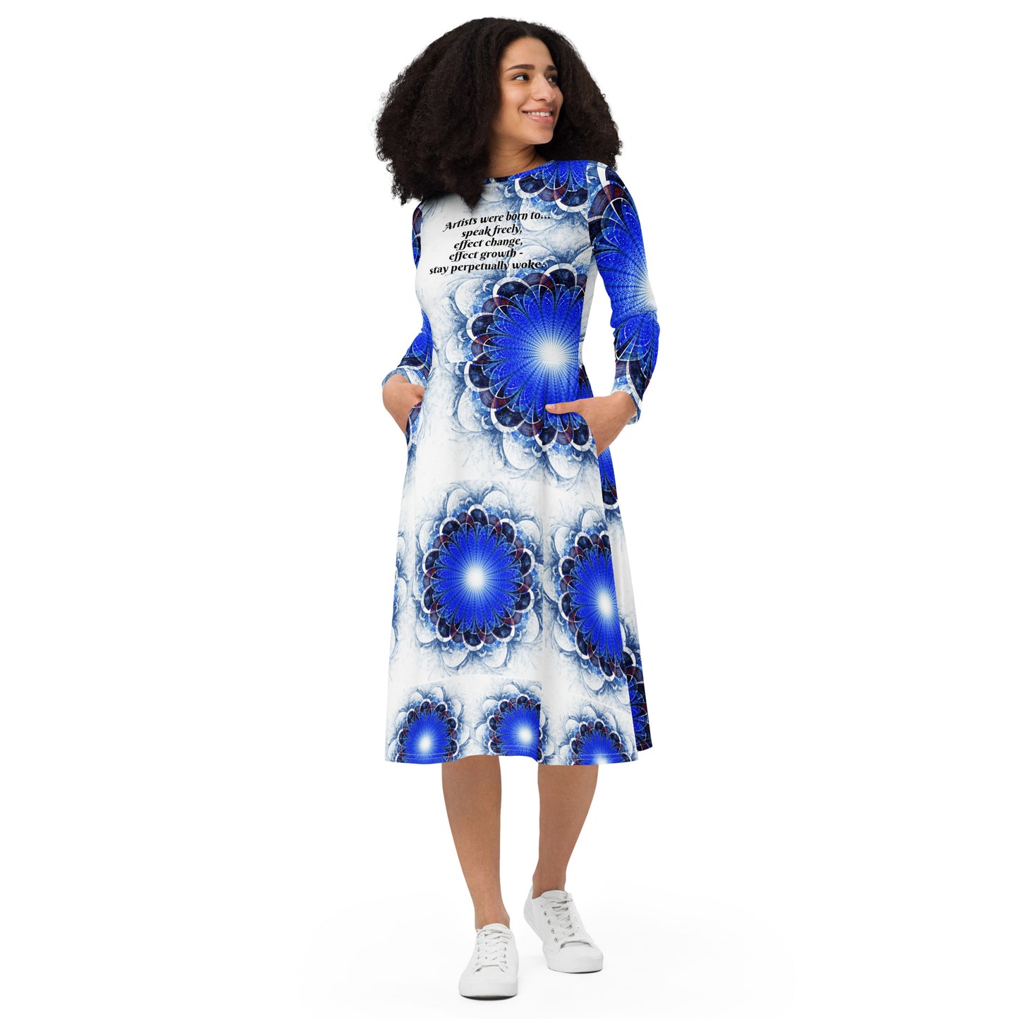 Perpetually Woke Artist Long Sleeve Midi Dress - B&W