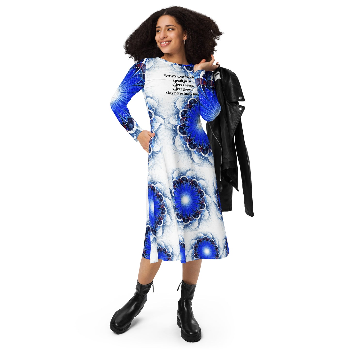 Perpetually Woke Artist Long Sleeve Midi Dress - B&W