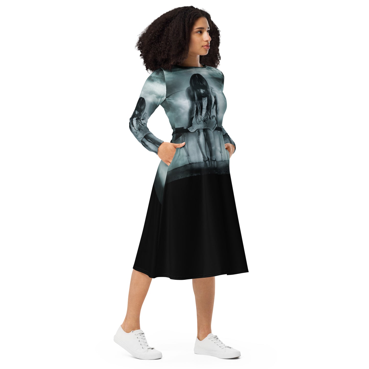Clouded Judgment Long Sleeve Midi Dress