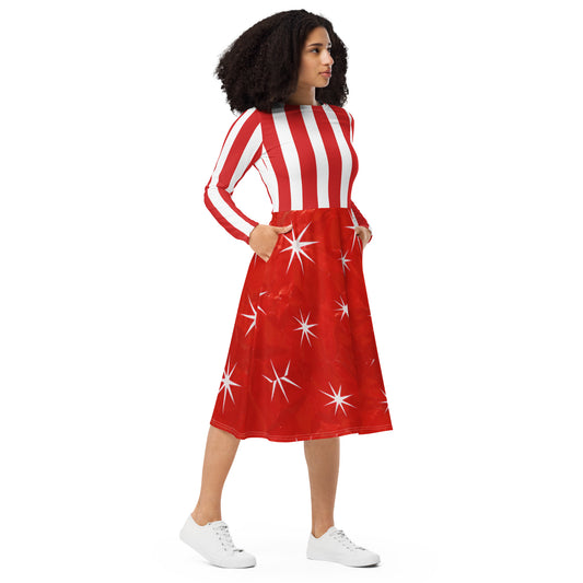 Stars & Stripes Long Sleeve Midi Dress