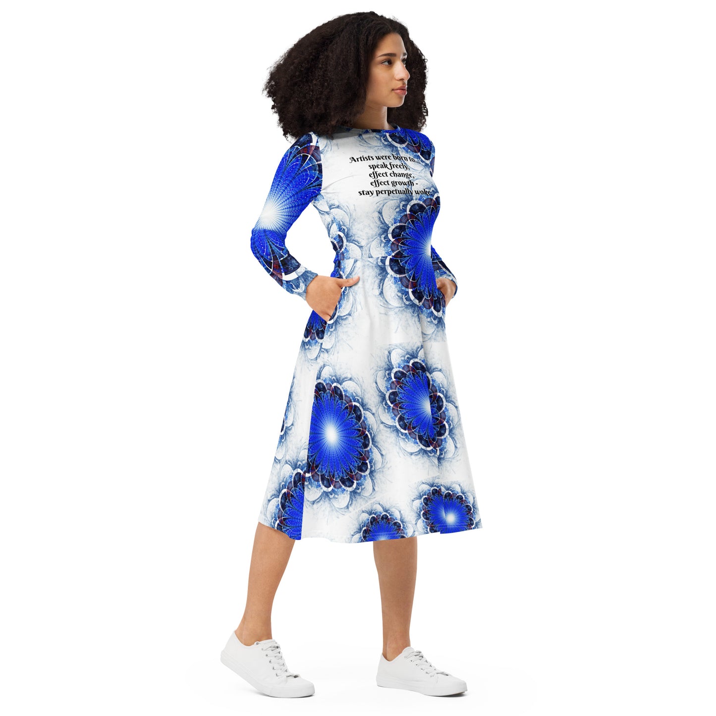 Perpetually Woke Artist Long Sleeve Midi Dress - B&W