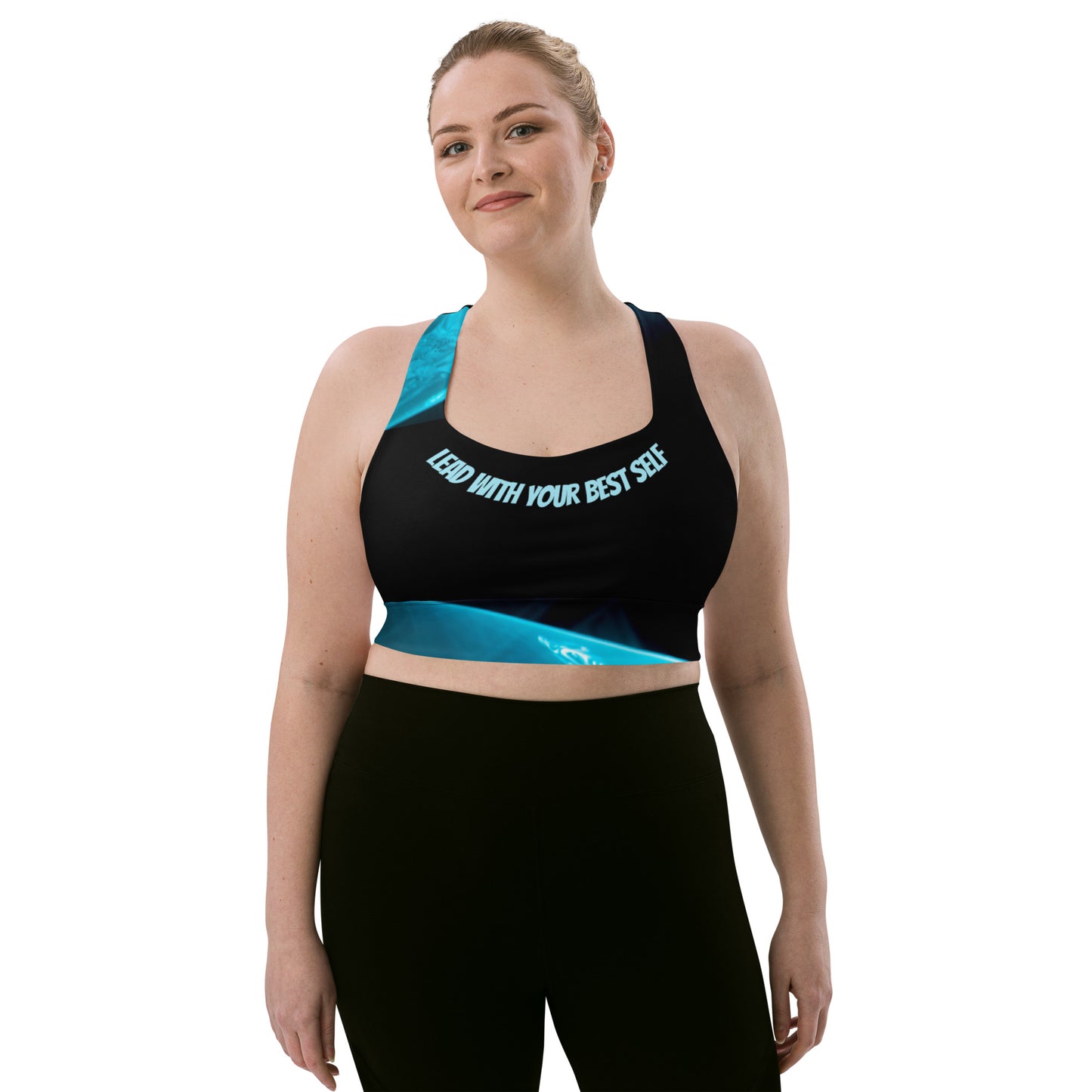 See yourself in the Spotlight in these LBS Aqua Spotlight Plus Size Sports Bra for the Female Artist.