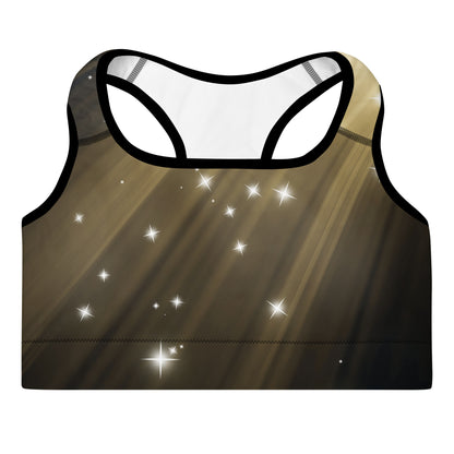 Ready to shine? Embrace the artistry within you with the Gold Spotlyght Padded Sports Bra. 🌟💪"