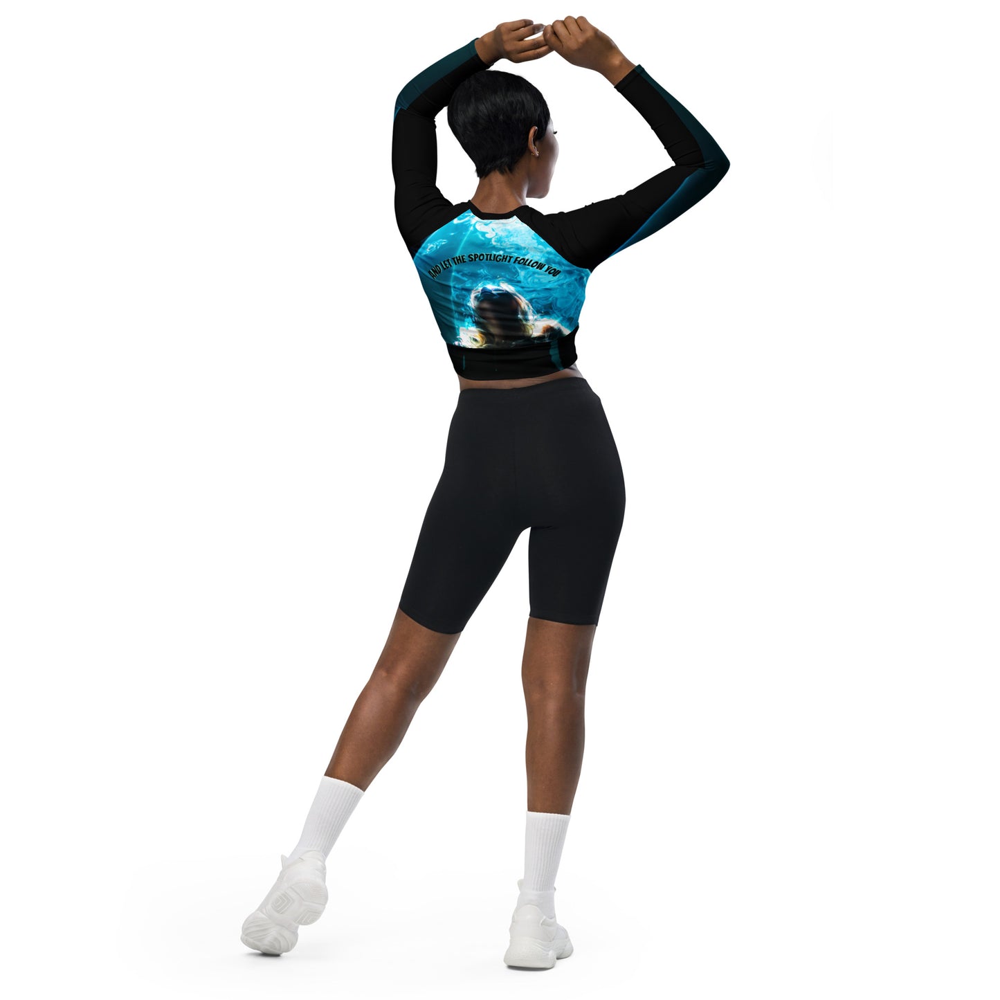 See yourself in the Spotlight in these LBS Aqua Long-Sleeve Crop Top for the Female Artist.