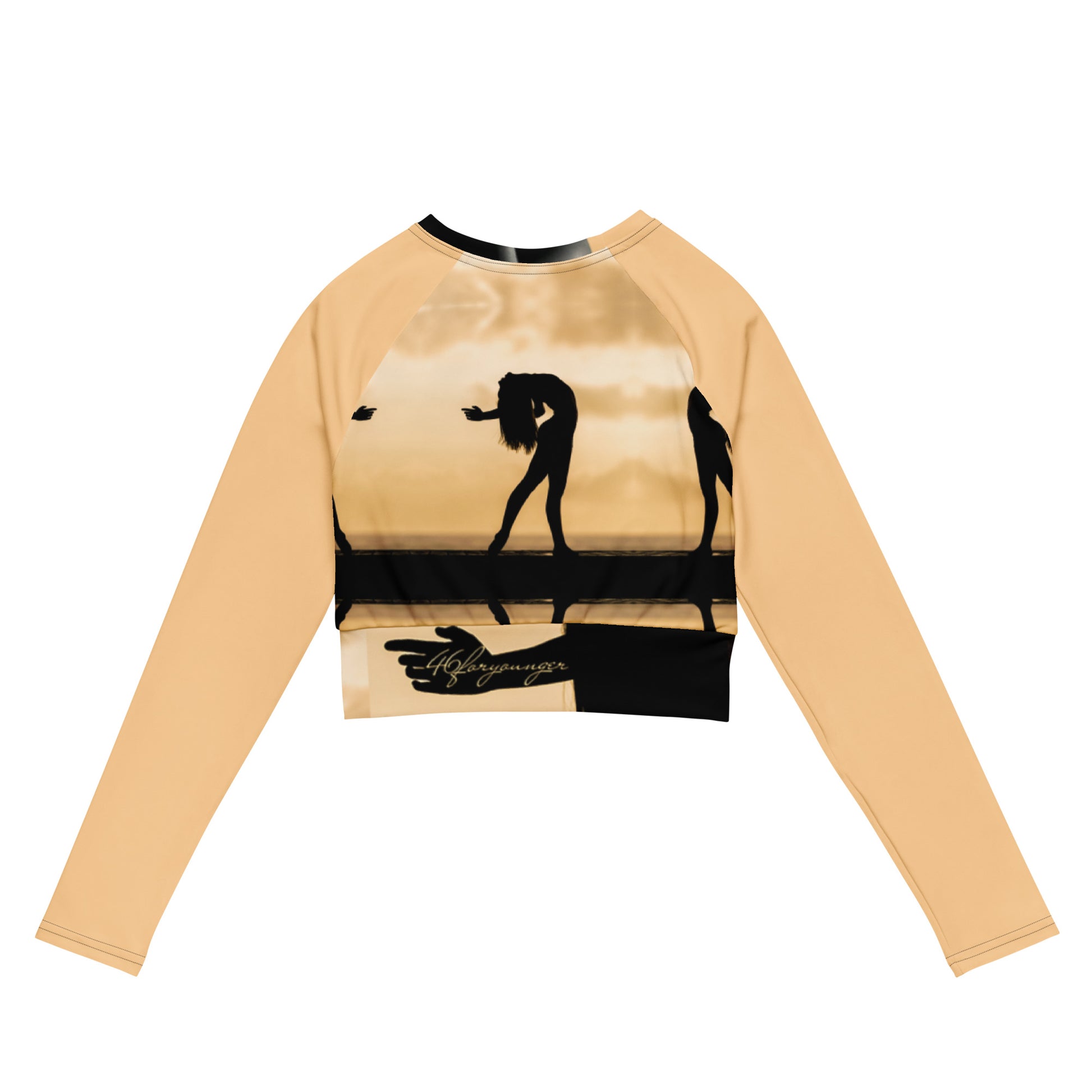 A-Ray of Emotions Long Sleeve Crop Top - AH Peach: A canvas for creative magic, inspired by the profound quote, in the enchanting Peach color.   'Every work of art begins with a ray of emotion, a torch of inspiration, a question searching for an answer.' Explore the journey of creativity in this captivating hue."