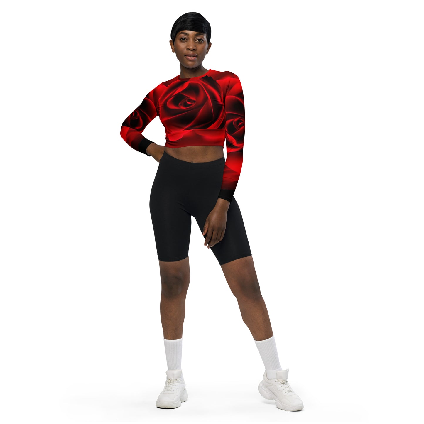 Vibrant Rose Long-Sleeve Crop Top