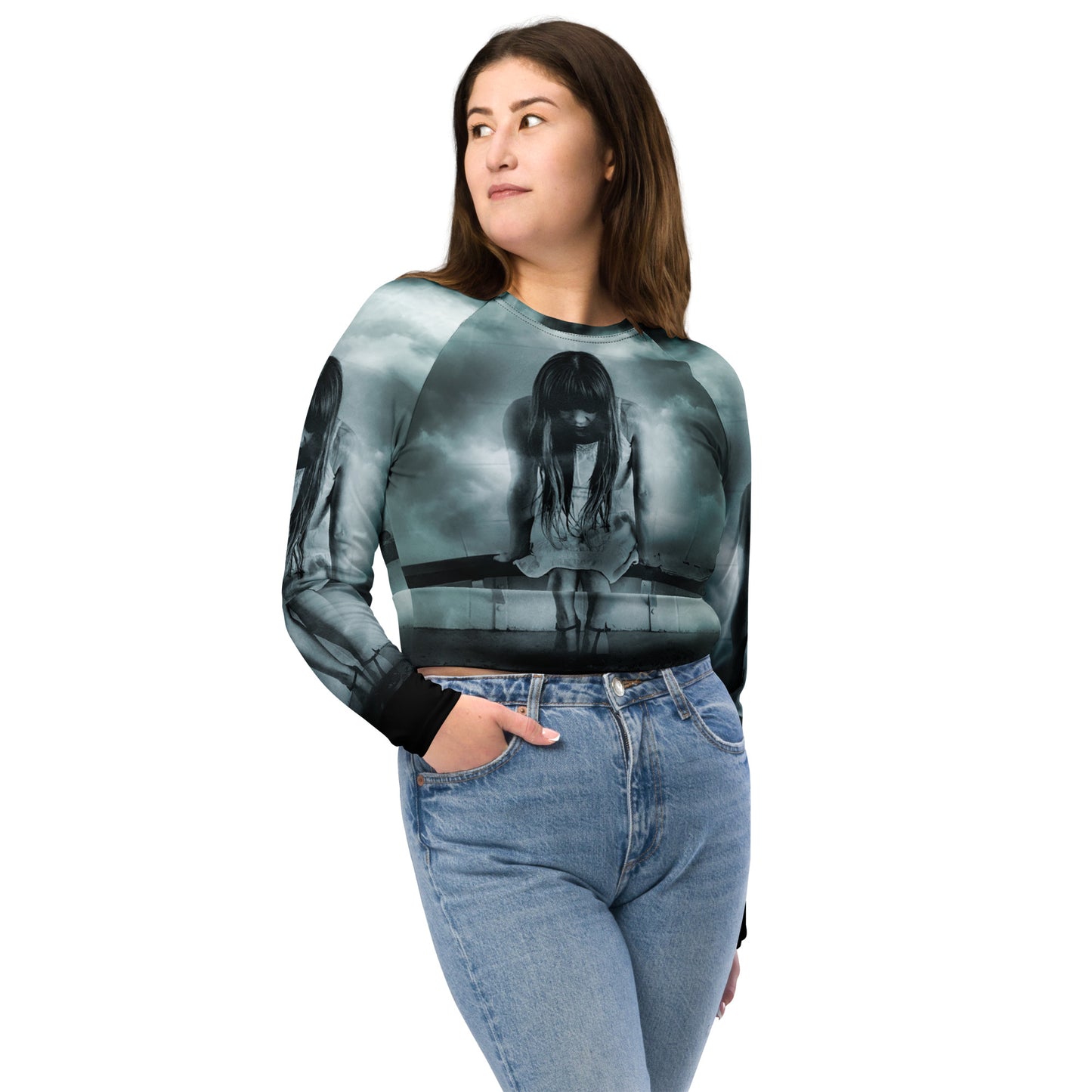 Clouded Judgment Long-Sleeve Crop Top