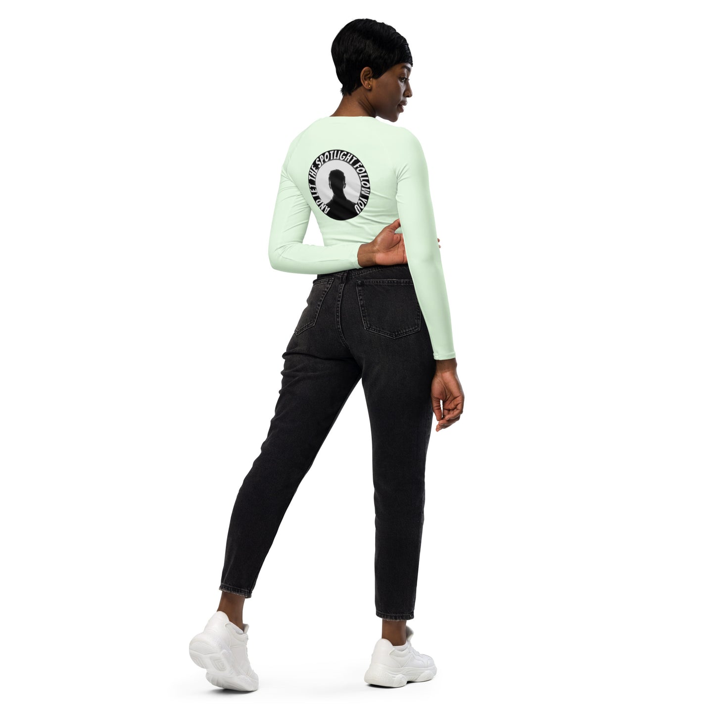 Dynamic Long-Sleeve Crop – Maintain sexy in a bulk fest season with SpotlYght Seeker's design-matched  mint crop top.