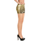 Female artist shine bright in the spotlight while rocking your Gold Spotlyght Short Shorts.  Elevate your style and confidence with our statement fashion for artists.