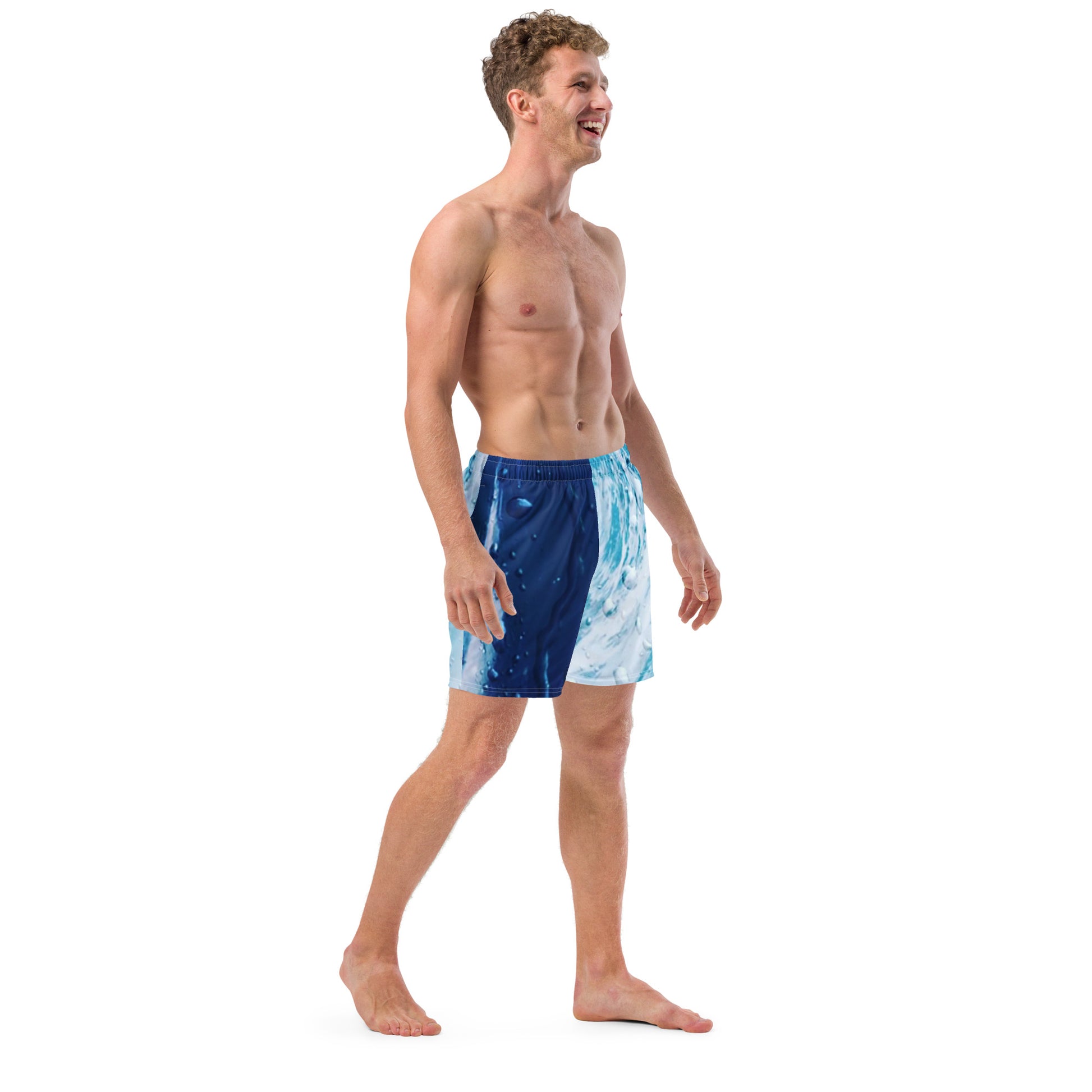 Dedicated artists wearing vibrant Ride the Wave Swim Trunks, embodying the artistic journey's highs and lows with the passion that drives their creativity. Embrace the ups and downs with SpotlYght Seeker's inspirational blend of style and support at the beach.