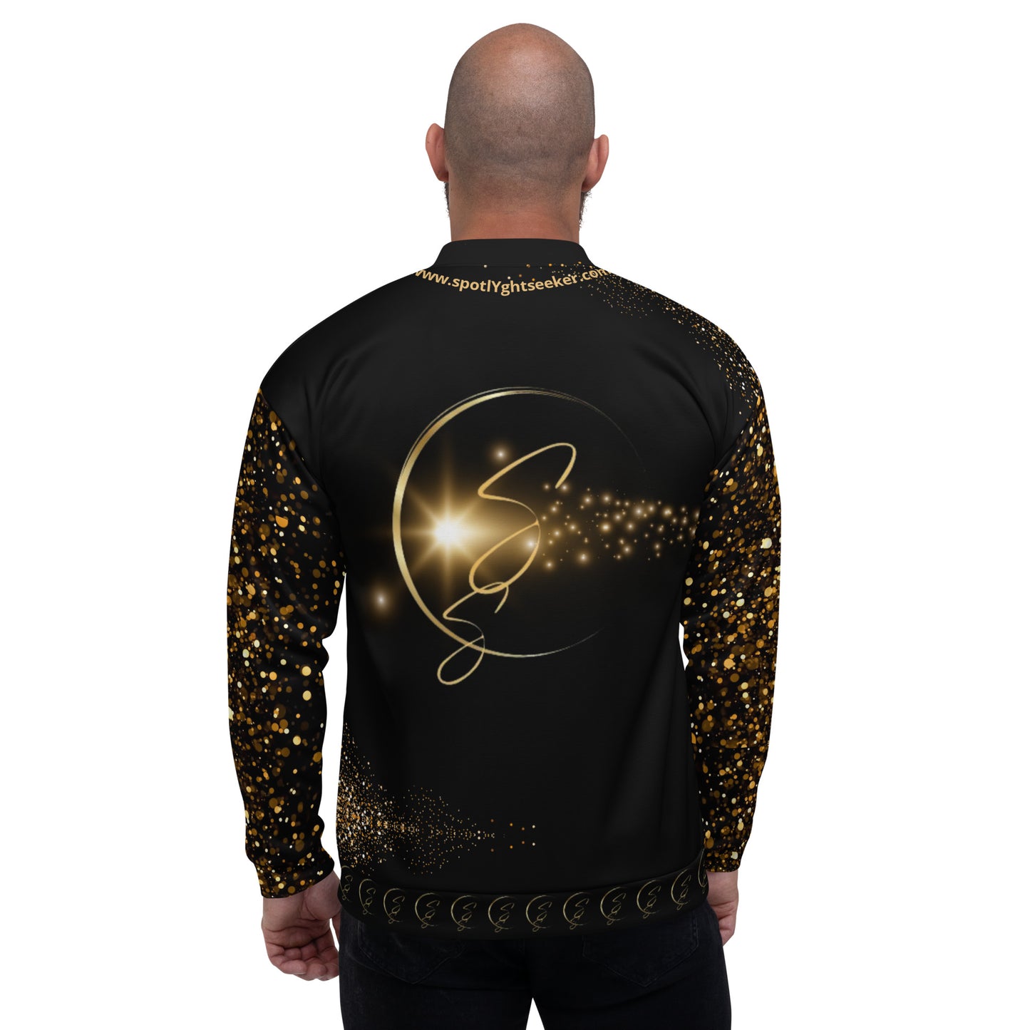 Unisex Bomber Jacket in dazzling sequin-simulated design, perfect for adding sparkle to your style.  For the artist whose birthright is the spotlight.