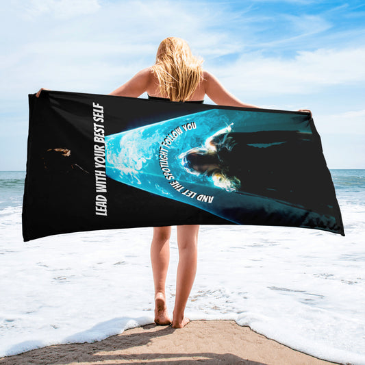 Artists, it’s not enough to want it; you have to be it.  Set your trajectory towards the spotlight in SpotlYght Seeker’s Aqua SpotlYght Beach Towel - Dress where you want to be SpotlYght Seeker.