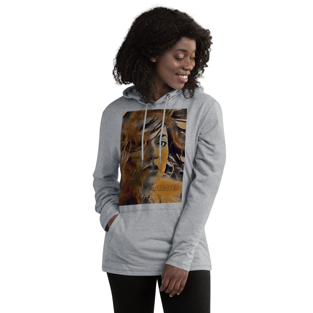 An artist confidently wearing the Ghosted Unisex Lightweight Hoodie showcasing their creativity.